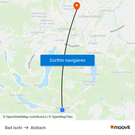 Bad Ischl to Atzbach map