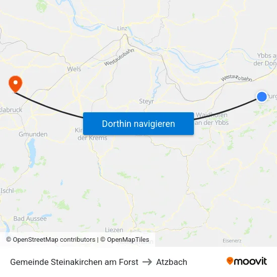 Gemeinde Steinakirchen am Forst to Atzbach map