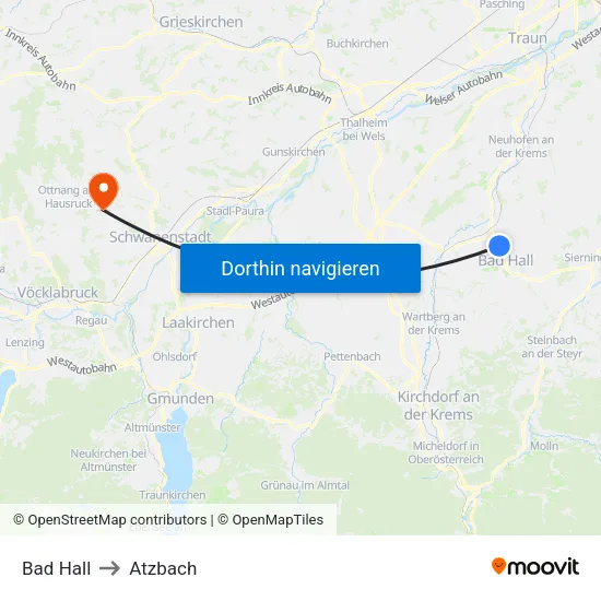 Bad Hall to Atzbach map