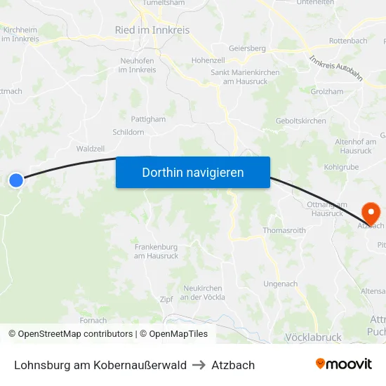 Lohnsburg am Kobernaußerwald to Atzbach map