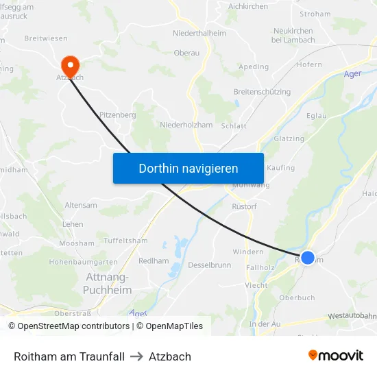 Roitham am Traunfall to Atzbach map