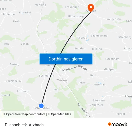 Pilsbach to Atzbach map