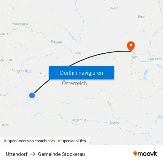 Uttendorf to Gemeinde Stockerau map