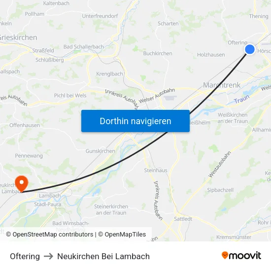 Oftering to Neukirchen Bei Lambach map