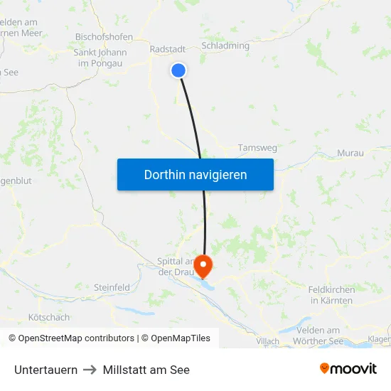 Untertauern to Millstatt am See map