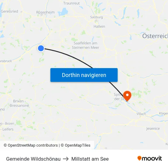 Gemeinde Wildschönau to Millstatt am See map