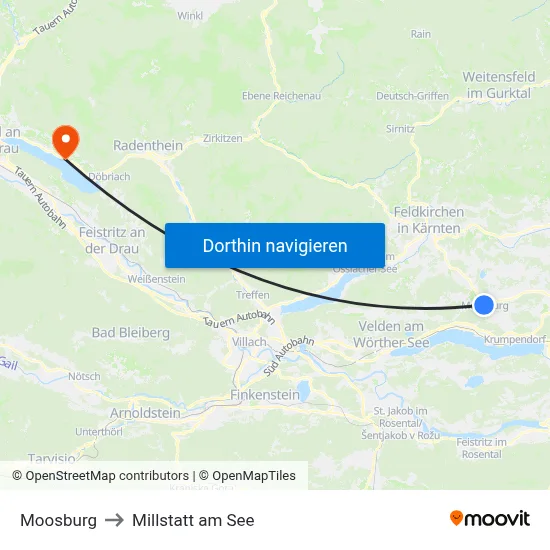 Moosburg to Millstatt am See map