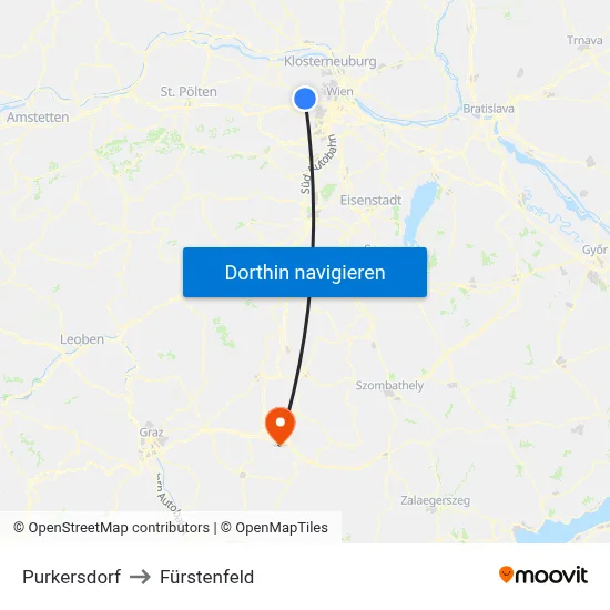 Purkersdorf to Fürstenfeld map