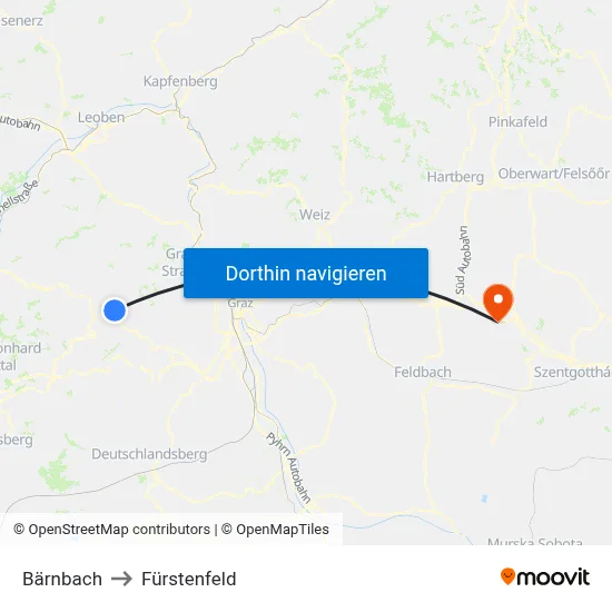 Bärnbach to Fürstenfeld map