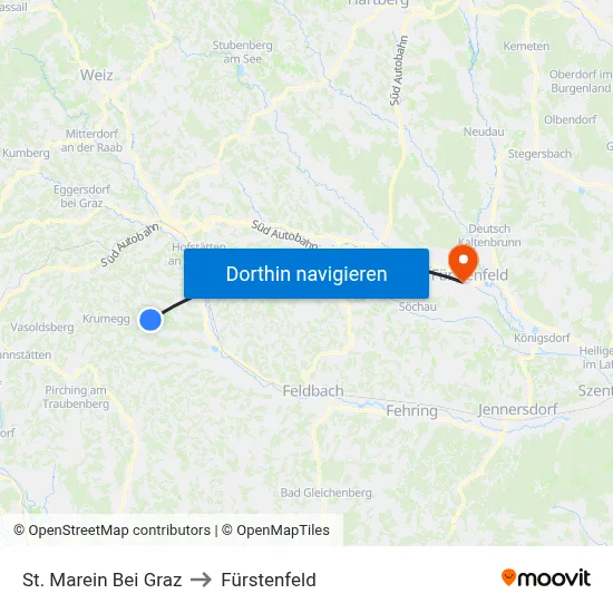 St. Marein Bei Graz to Fürstenfeld map