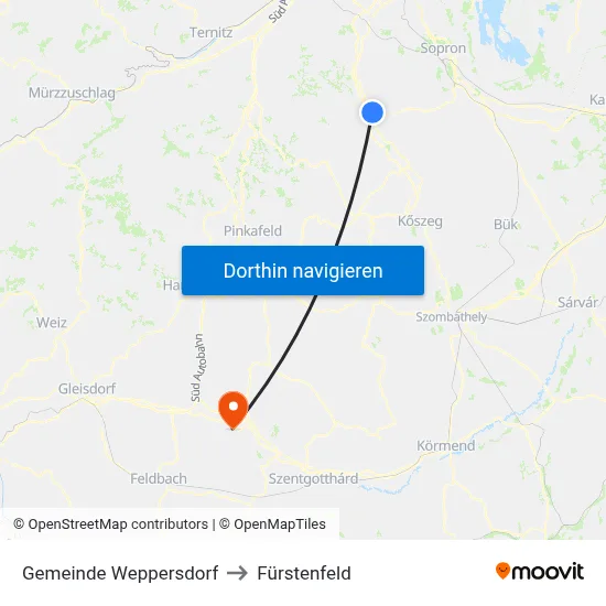 Gemeinde Weppersdorf to Fürstenfeld map