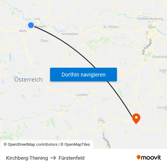 Kirchberg-Thening to Fürstenfeld map