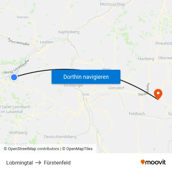 Lobmingtal to Fürstenfeld map