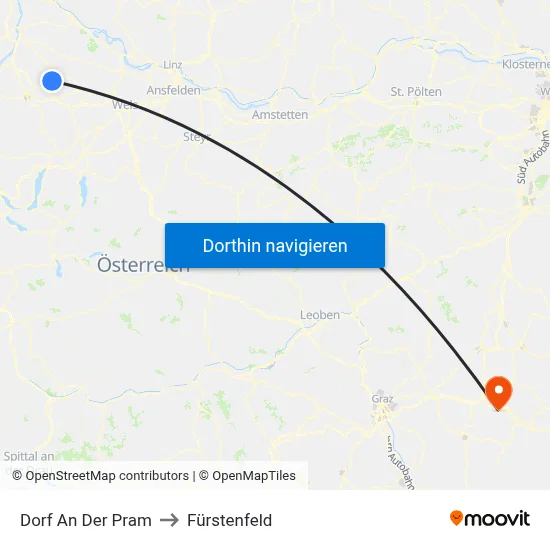 Dorf An Der Pram to Fürstenfeld map