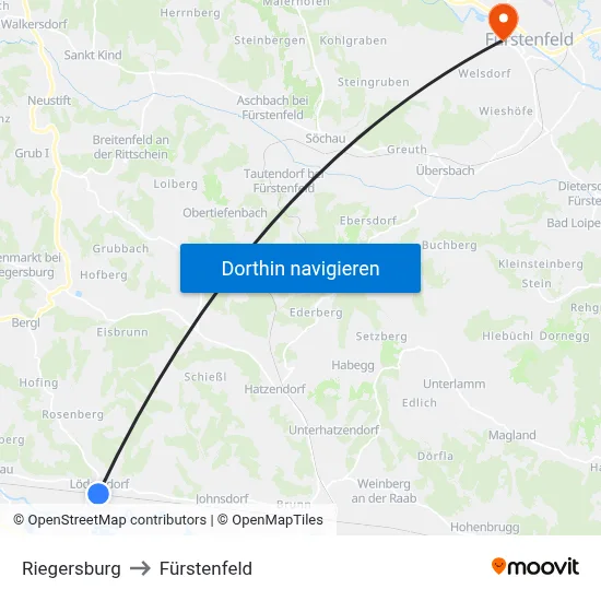 Riegersburg to Fürstenfeld map