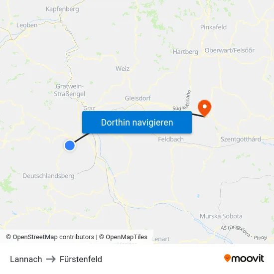 Lannach to Fürstenfeld map
