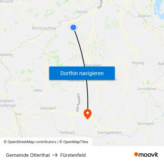 Gemeinde Otterthal to Fürstenfeld map