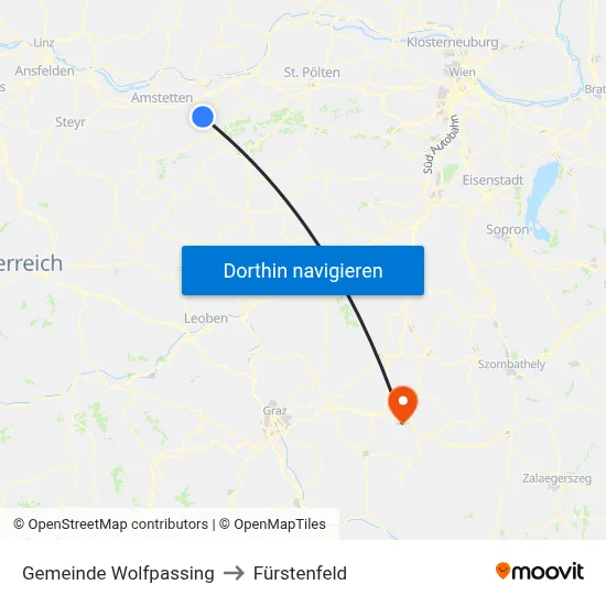 Gemeinde Wolfpassing to Fürstenfeld map