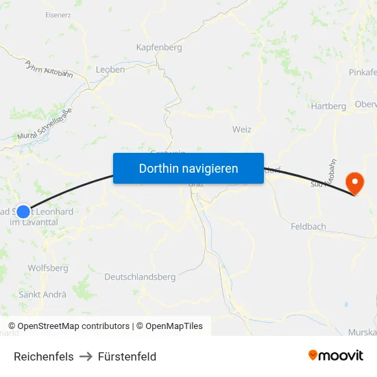Reichenfels to Fürstenfeld map
