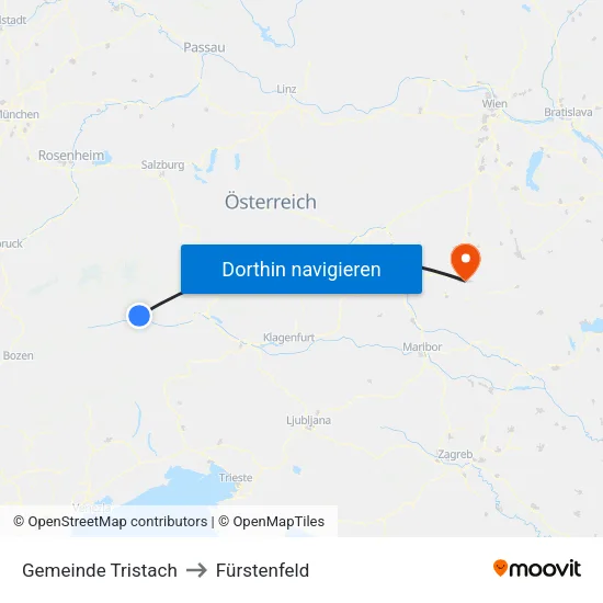 Gemeinde Tristach to Fürstenfeld map