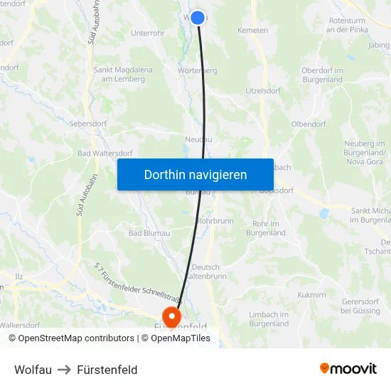 Wolfau to Fürstenfeld map