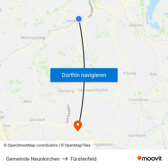Gemeinde Neunkirchen to Fürstenfeld map