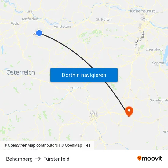 Behamberg to Fürstenfeld map