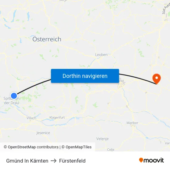 Gmünd In Kärnten to Fürstenfeld map