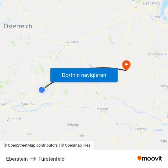 Eberstein to Fürstenfeld map