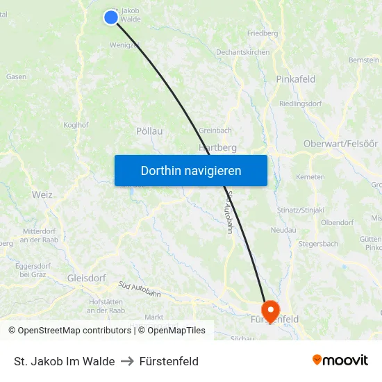 St. Jakob Im Walde to Fürstenfeld map