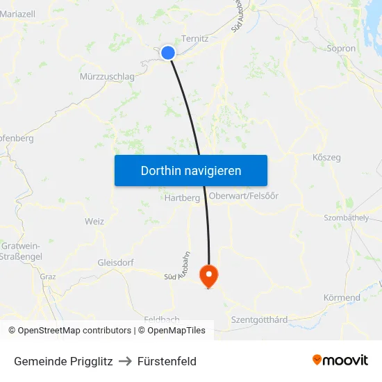 Gemeinde Prigglitz to Fürstenfeld map