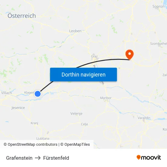 Grafenstein to Fürstenfeld map