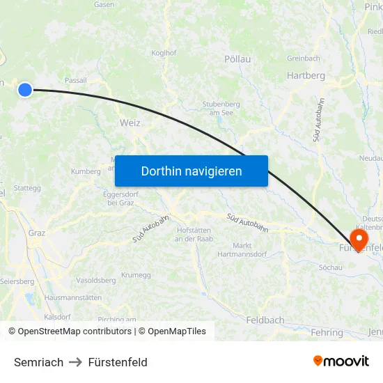 Semriach to Fürstenfeld map