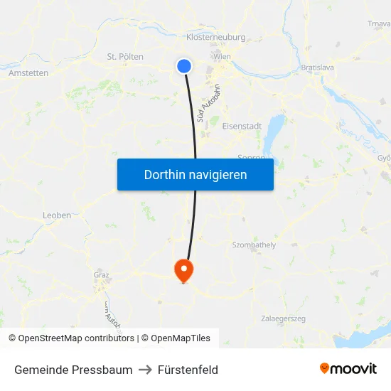 Gemeinde Pressbaum to Fürstenfeld map