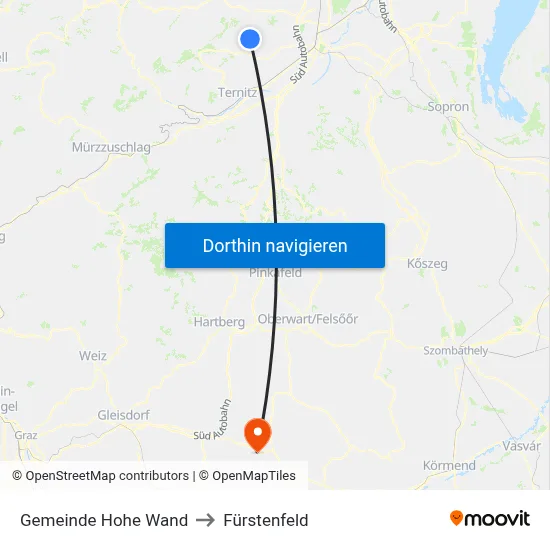 Gemeinde Hohe Wand to Fürstenfeld map