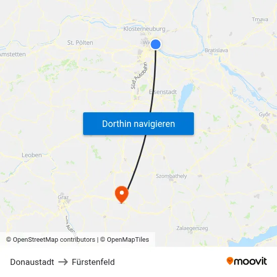 Donaustadt to Fürstenfeld map