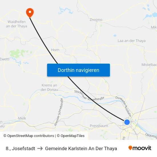 8., Josefstadt to Gemeinde Karlstein An Der Thaya map
