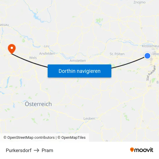 Purkersdorf to Pram map