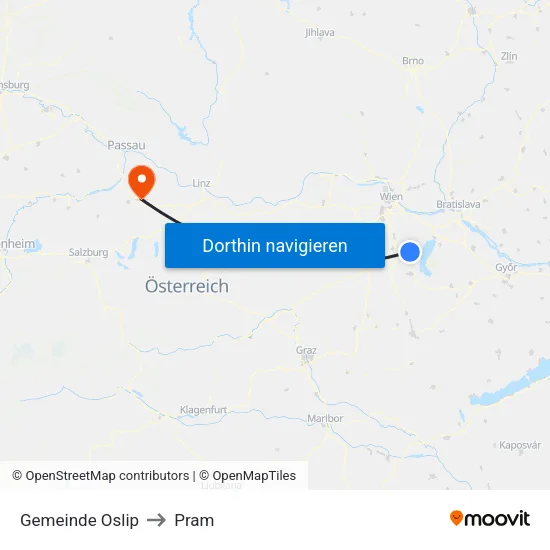 Gemeinde Oslip to Pram map