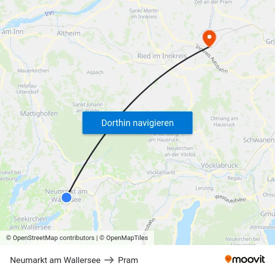 Neumarkt am Wallersee to Pram map