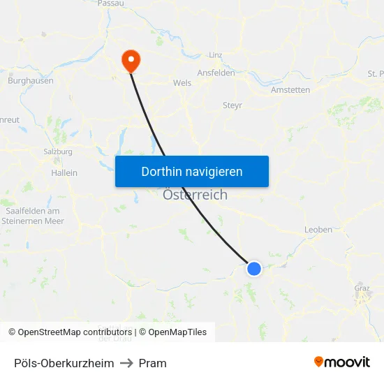 Pöls-Oberkurzheim to Pram map