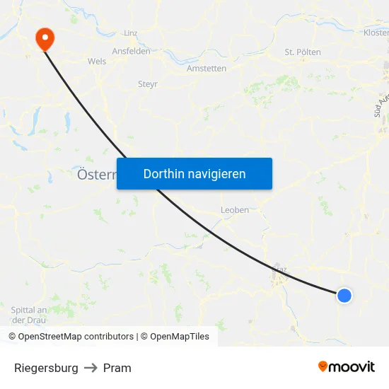 Riegersburg to Pram map