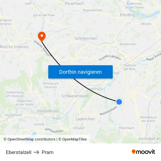 Eberstalzell to Pram map