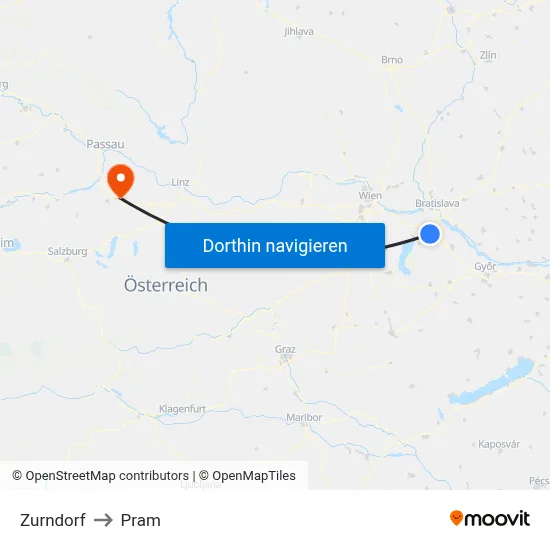 Zurndorf to Pram map