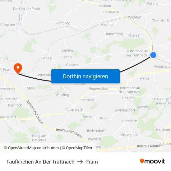 Taufkirchen An Der Trattnach to Pram map