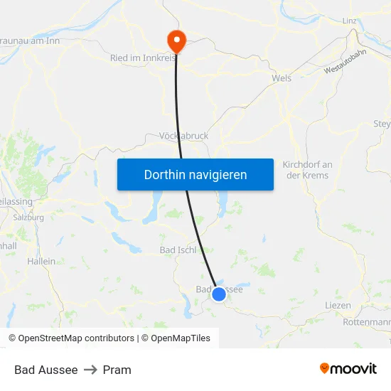 Bad Aussee to Pram map
