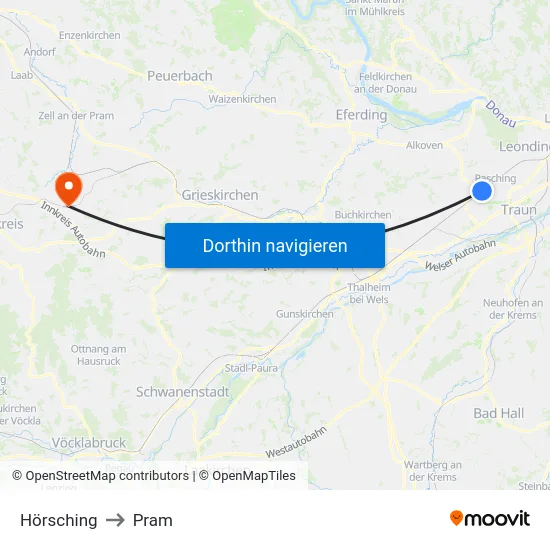 Hörsching to Pram map