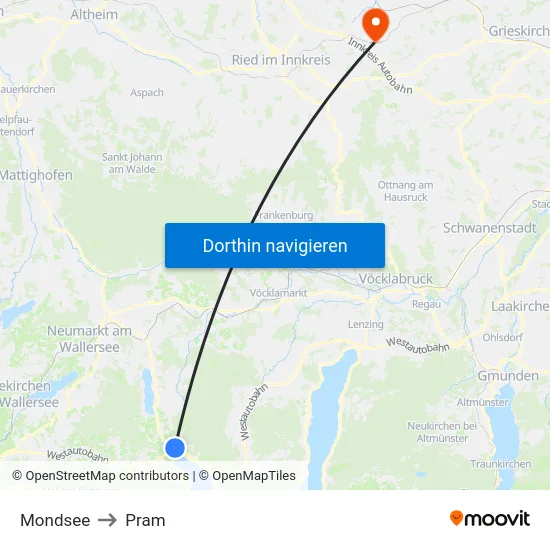 Mondsee to Pram map