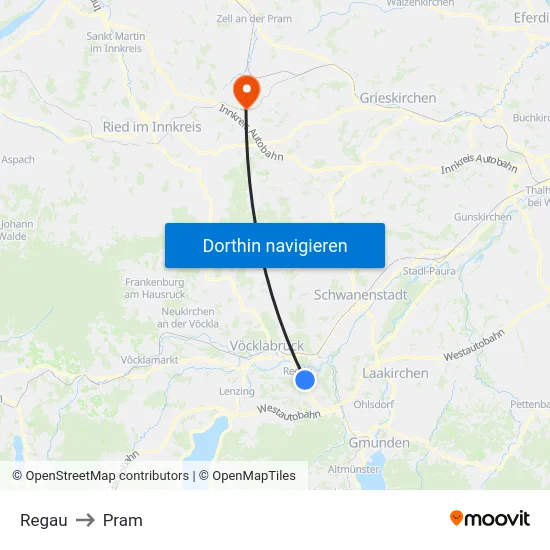 Regau to Pram map
