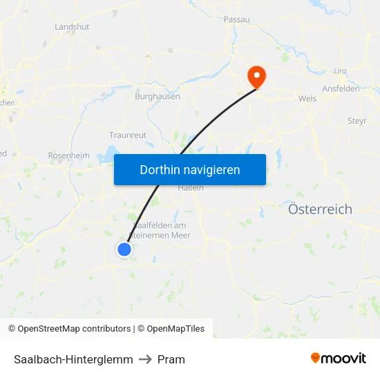 Saalbach-Hinterglemm to Pram map